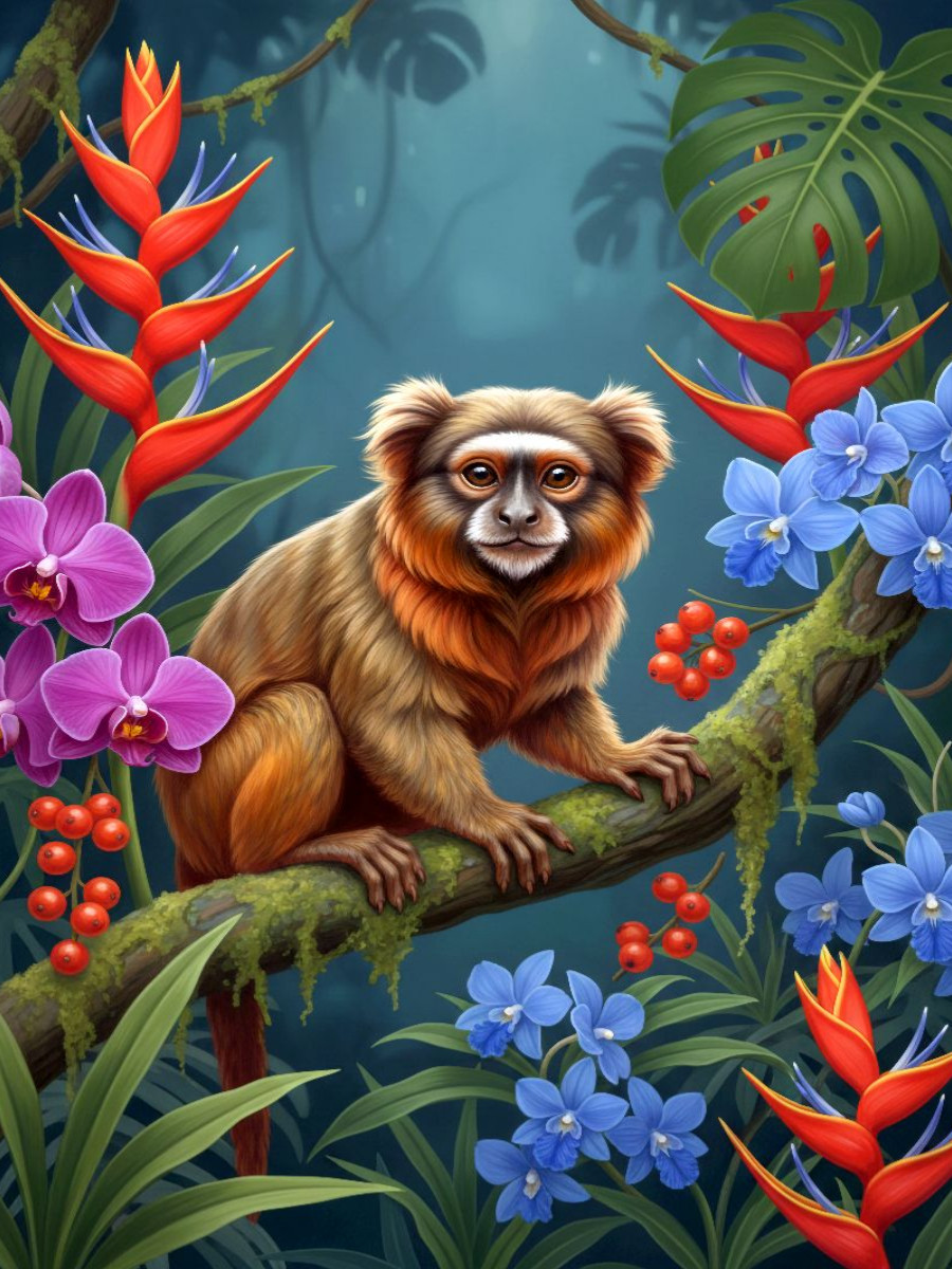 Tamarin Affe zwischen Blüten