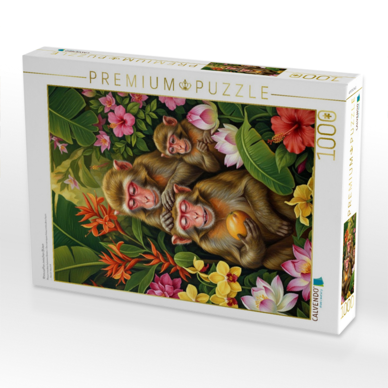Rhesusaffen zwischen Blüten