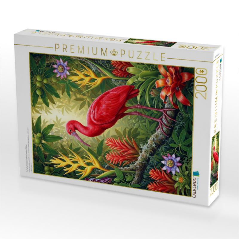 Scharlachibis zwischen bunten Blüten