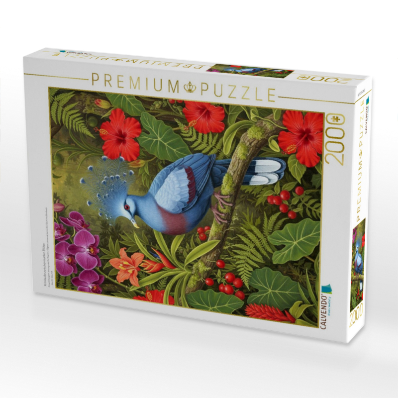 Krontaube zwischen bunten Blüten