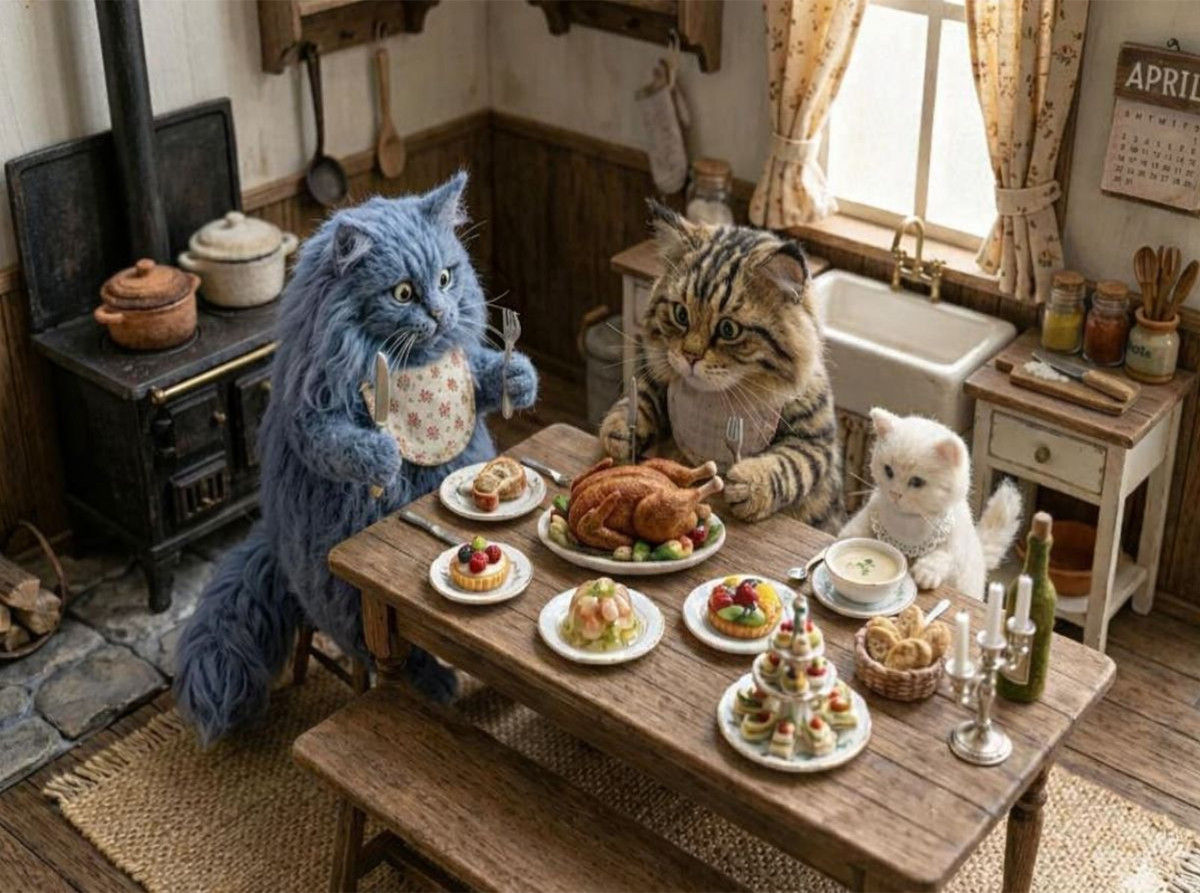 Familienessen im Katzenhaus