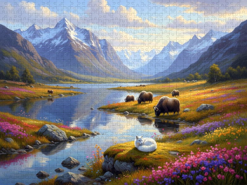 Himalaya Gebirge mit Yak und Fuchs