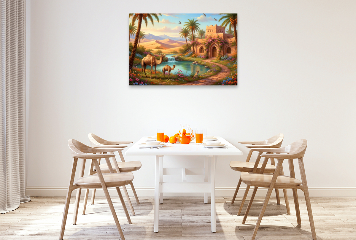 Arabische Landschaft mit Wüste und Dromedaren