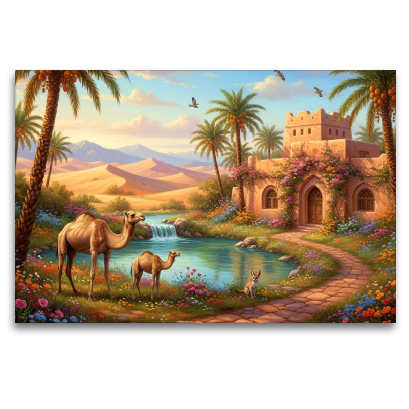 Arabische Landschaft mit Wüste und Dromedaren