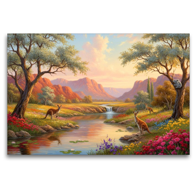 Australische Wasserstelle - Landschaft mit Känguru und Koala