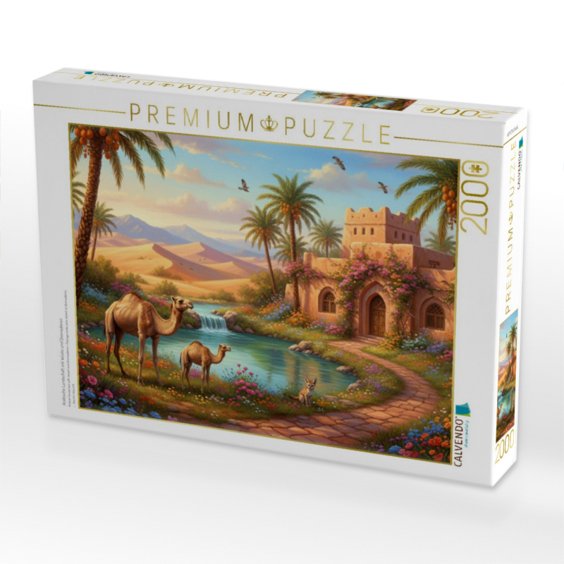 Arabische Landschaft mit Wüste und Dromedaren