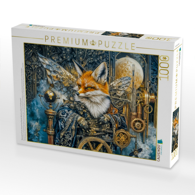 Steampunk Fuchs steuert leuchtende Nebelmaschine im Fantasyreich