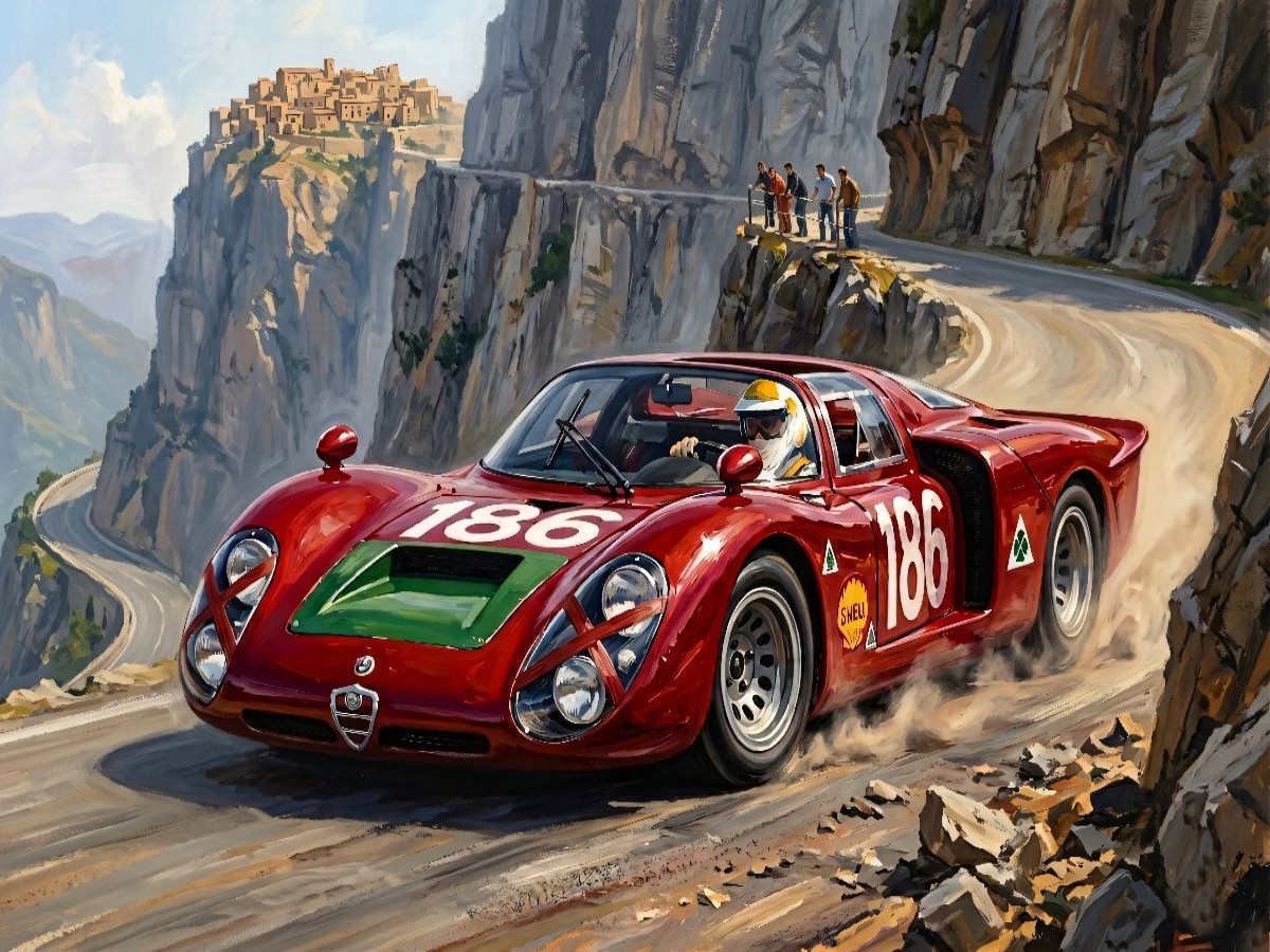 Targa Florio 1968: nur Porsche war schneller als der Alfa Romeo T33/2 der Italiener Ingnazio Giunti und Nanni Galli.