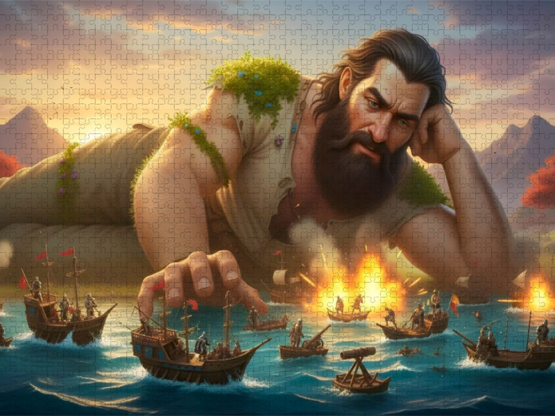 Gulliver beobachtet den Krieg der Zwerge