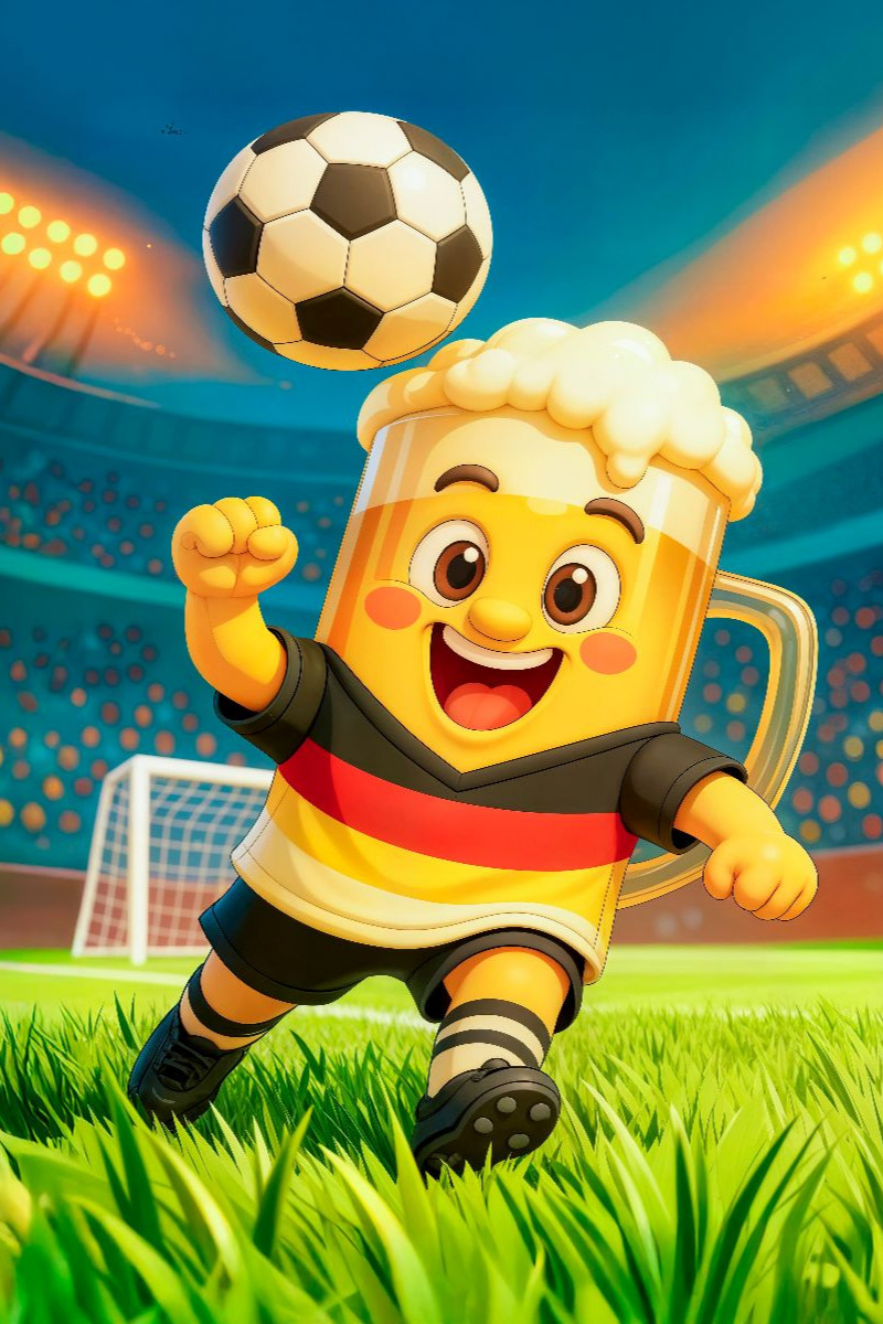 Deutsches Bierglas Fußballer in farbenfroher Stadionszene