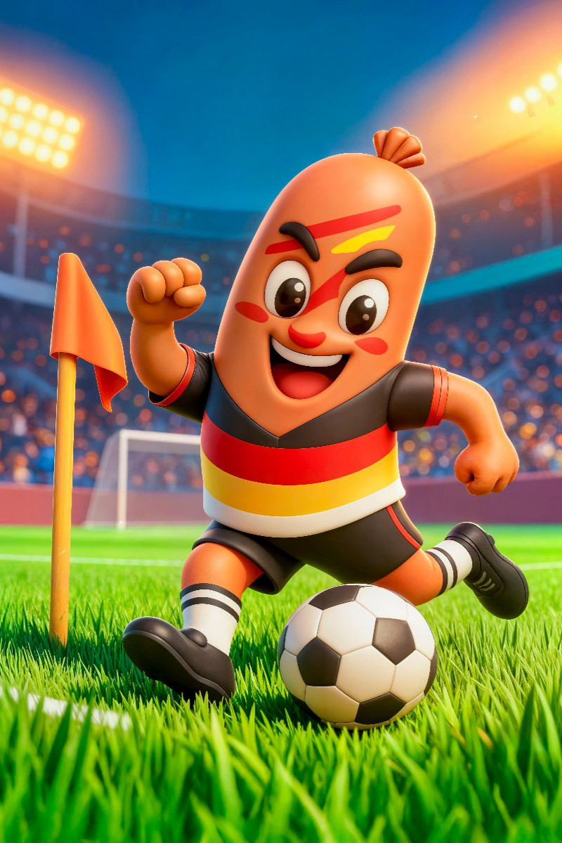 Deutsche Bratwurst Fußballer in lebendiger Stadionszene