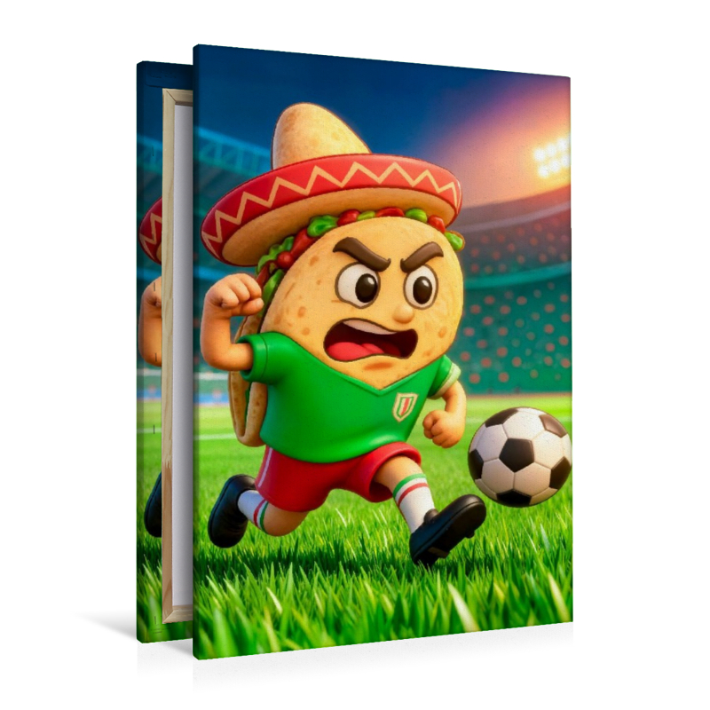 Mexikanischer Taco auf humorvoller Fußball Torjagd im Stadion
