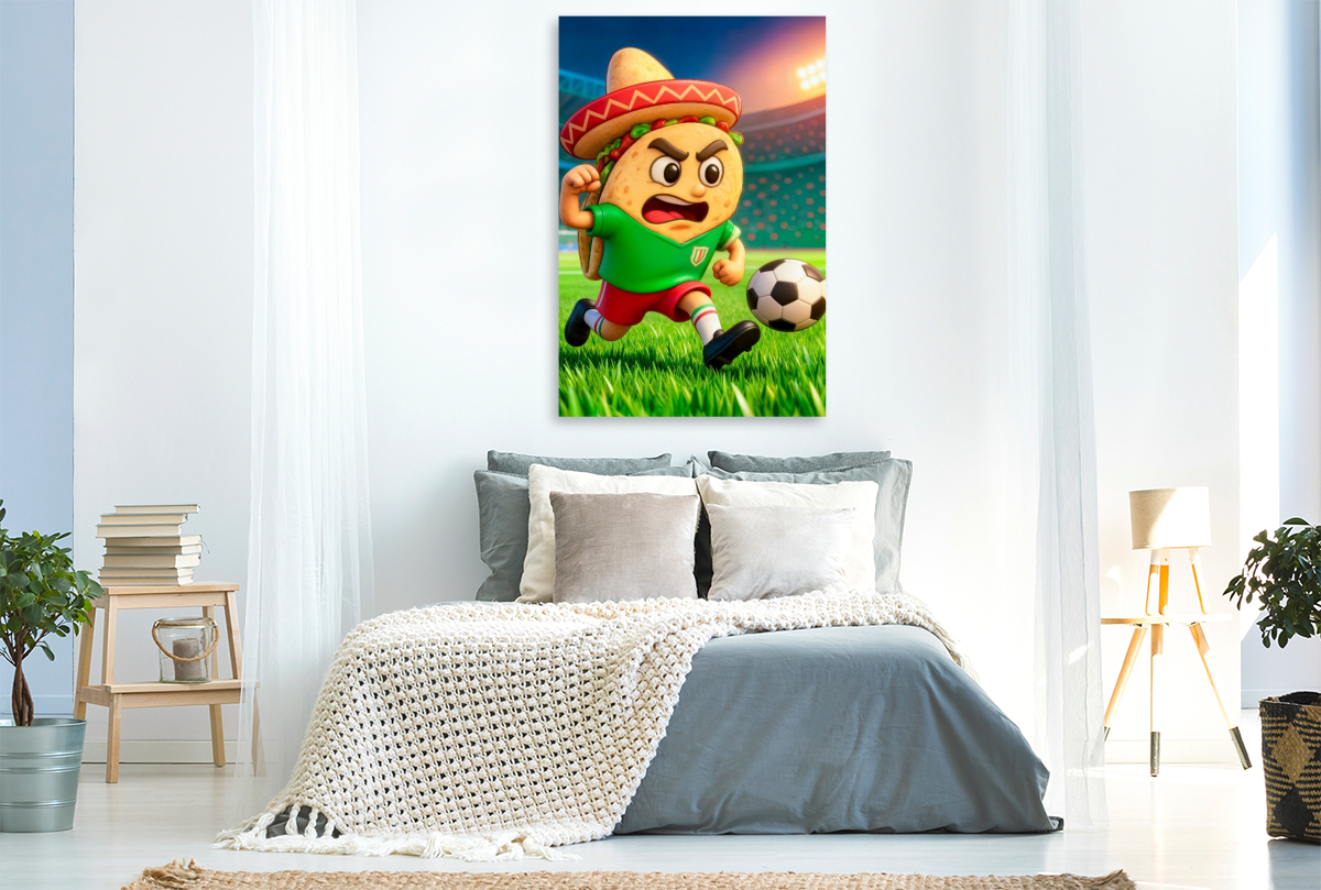 Mexikanischer Taco auf humorvoller Fußball Torjagd im Stadion