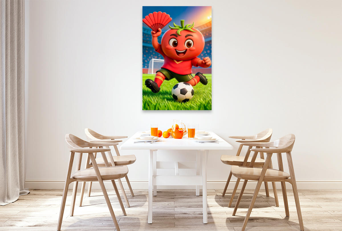 Spanische Tomate zeigt humorvolle Fußballpower in lebendiger Stadionszene