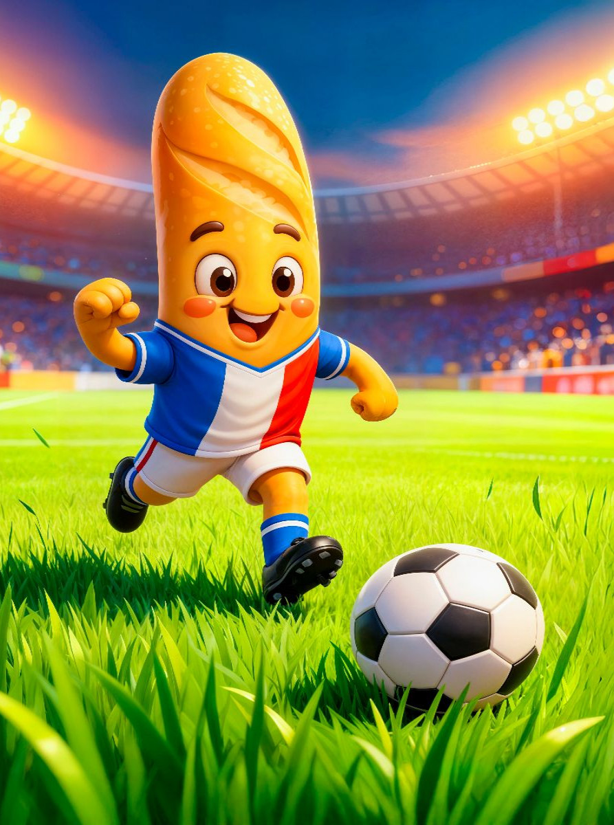 ranzösisches Baguette Fußballer in lebendiger Stadionszene