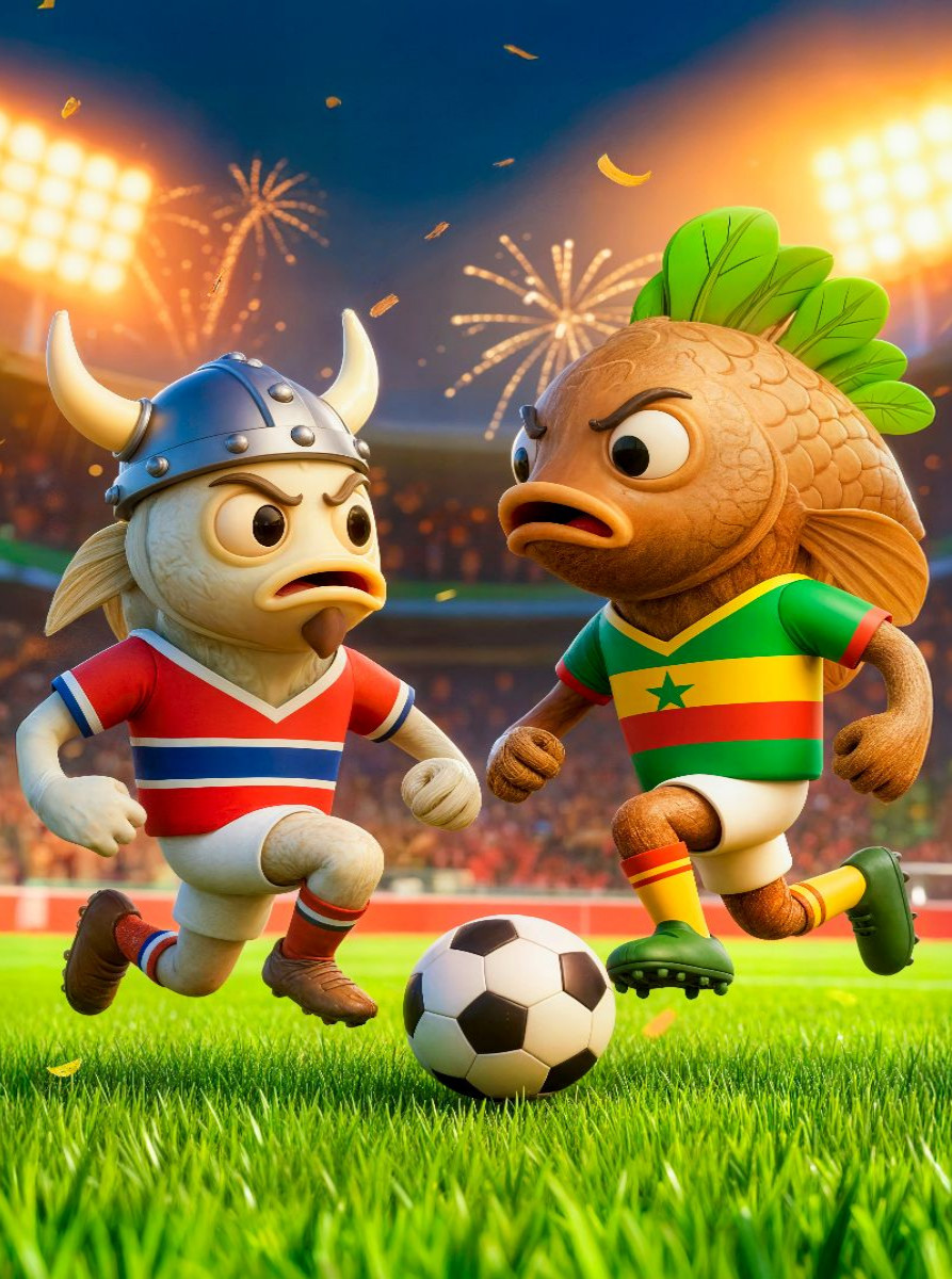 Norwegischer Dorsch und senegalesisches Thieboudienne im humorvollen Fußball Duell