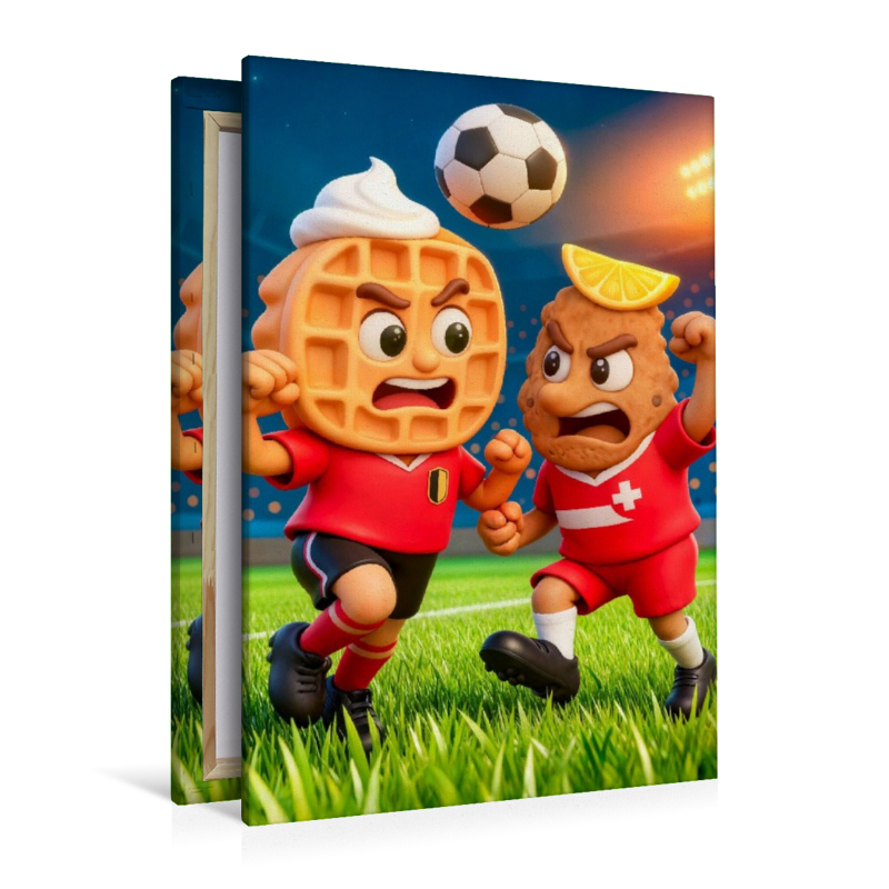 Belgische Waffel und österreichisches Schnitzel im humorvollen Fußball Duell im Stadion