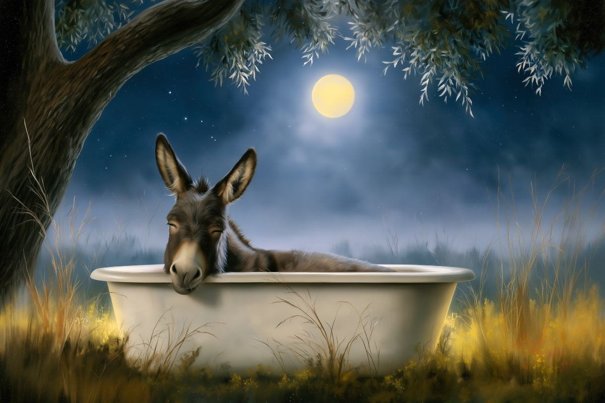 Esel schläft in einer Badewanne