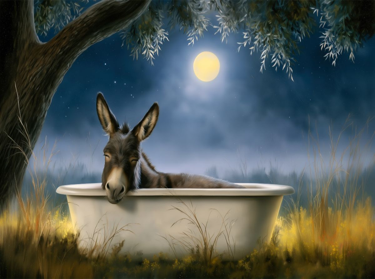 Esel schläft in einer Badewanne