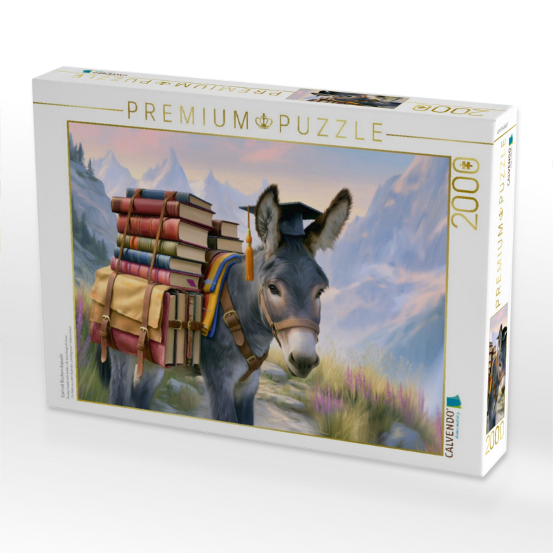Esel mit Büchern bepackt