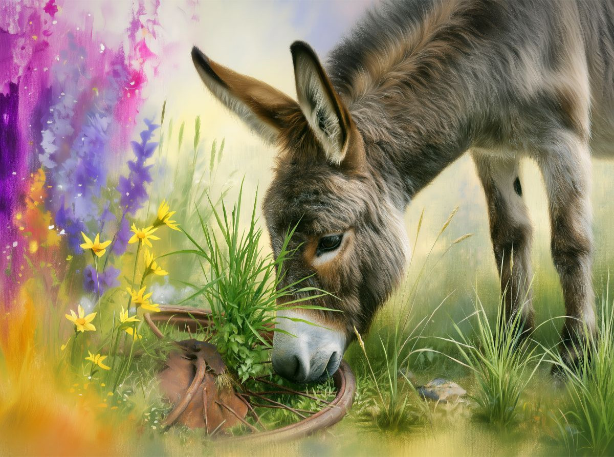 Esel frisst Gras