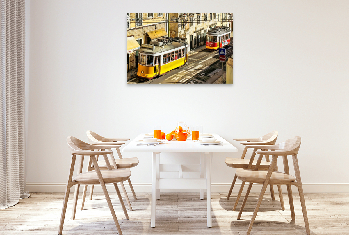 Diese ikonische gelbe Straßenbahn ist ein Wahrzeichen von Lissabon