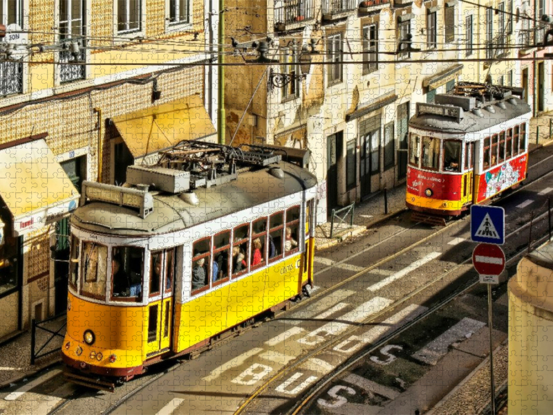 Diese ikonische gelbe Straßenbahn ist ein Wahrzeichen von Lissabon