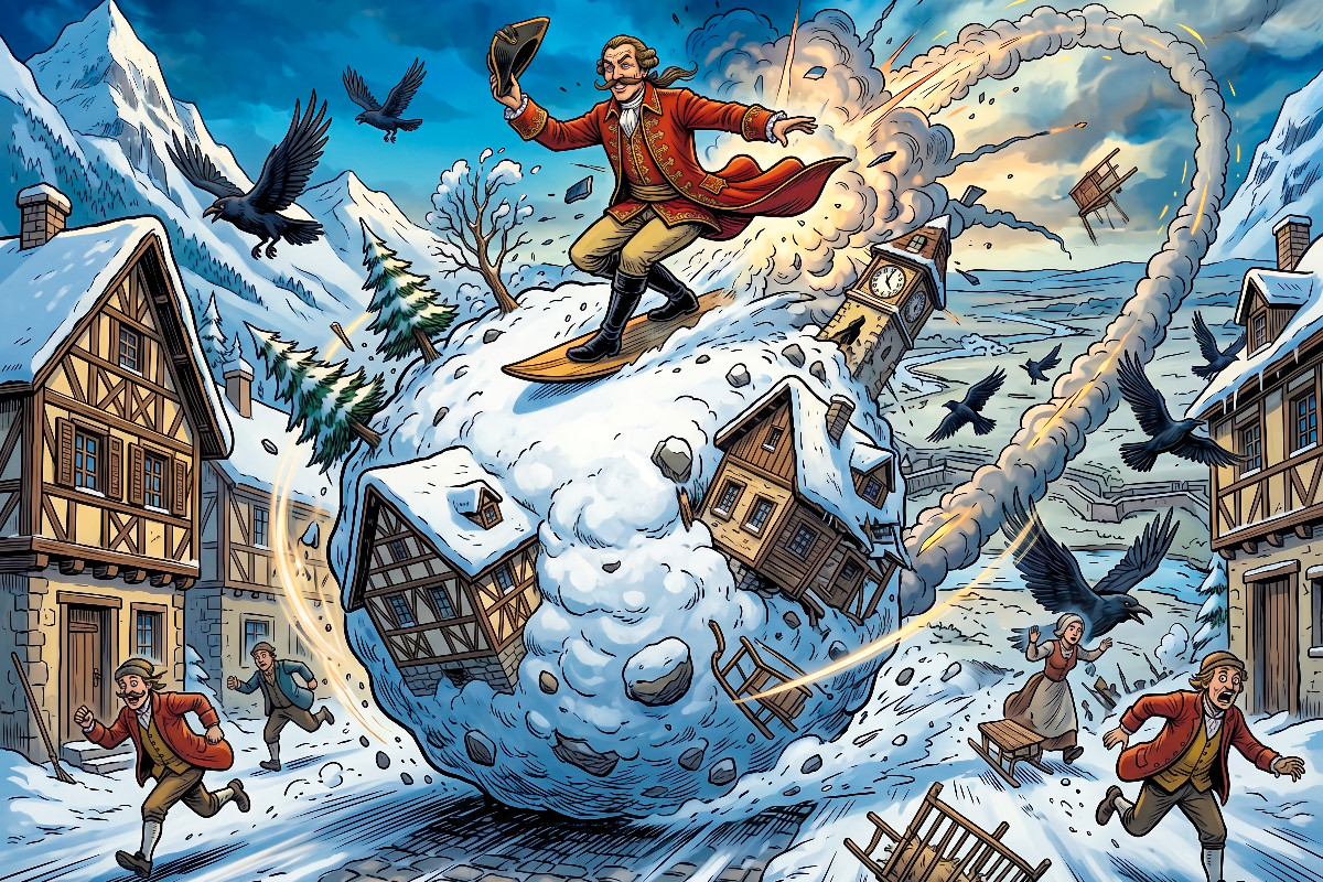 Flucht auf der Riesenschneekugel
