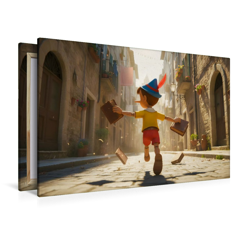Pinocchio rennt lachend vor der Schule