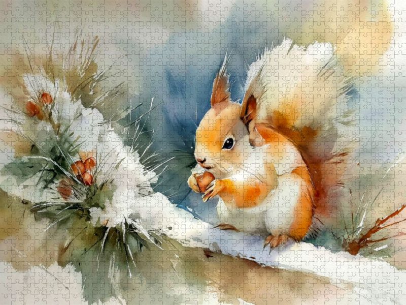Ein Eichhörnchen knabbert an seinen Wintervorräten