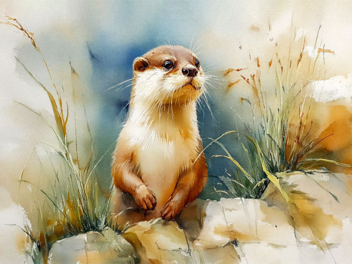 Ein kleiner neugieriger Otter beobachtet seine Umgebung
