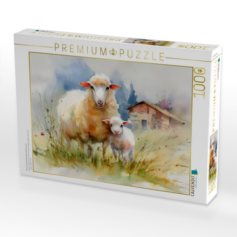 Ein Schaf behütet liebevoll ihr Lamm