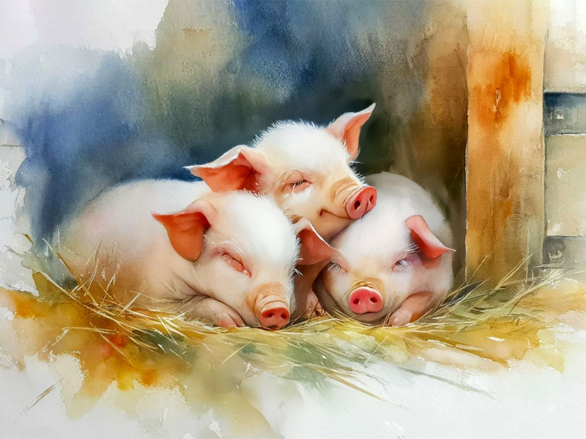 Drei glückliche kleine Schweinchen dösen vor sich hin