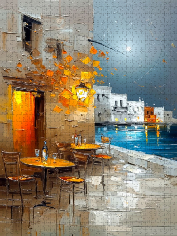 Ein gemütliches Strandcafé bei Nacht auf Mykonos