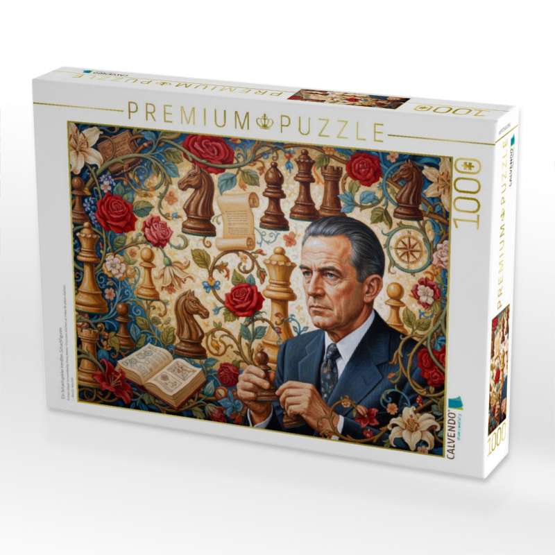 Ein Schachspieler inmitten Schachfiguren