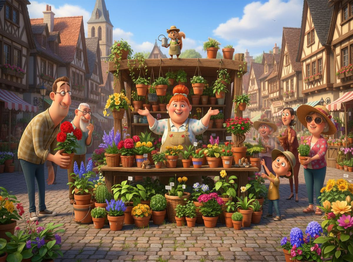 Grüne Daumen bevorzugt - Blumenhändlerin auf dem Markt