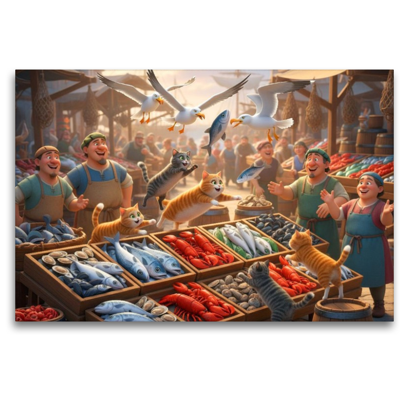 Fischfang mal anders - Katzen und Möwen auf dem Fischmarkt