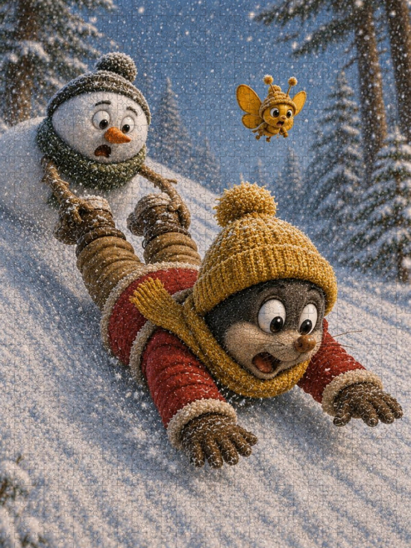 Rutschpartie im Winterwald