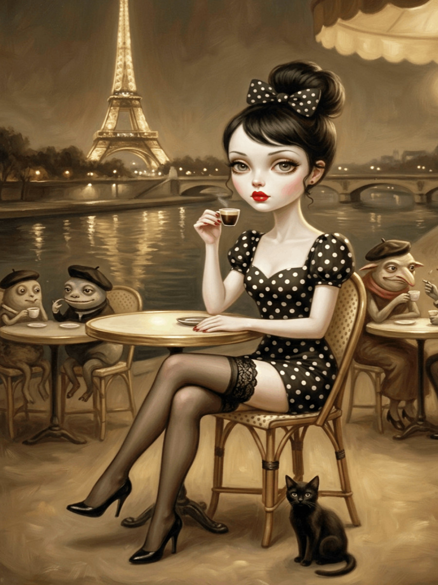 Madame Noir in Paris bei Nacht