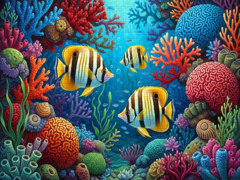 Korallenfische zwischen bunten Korallen