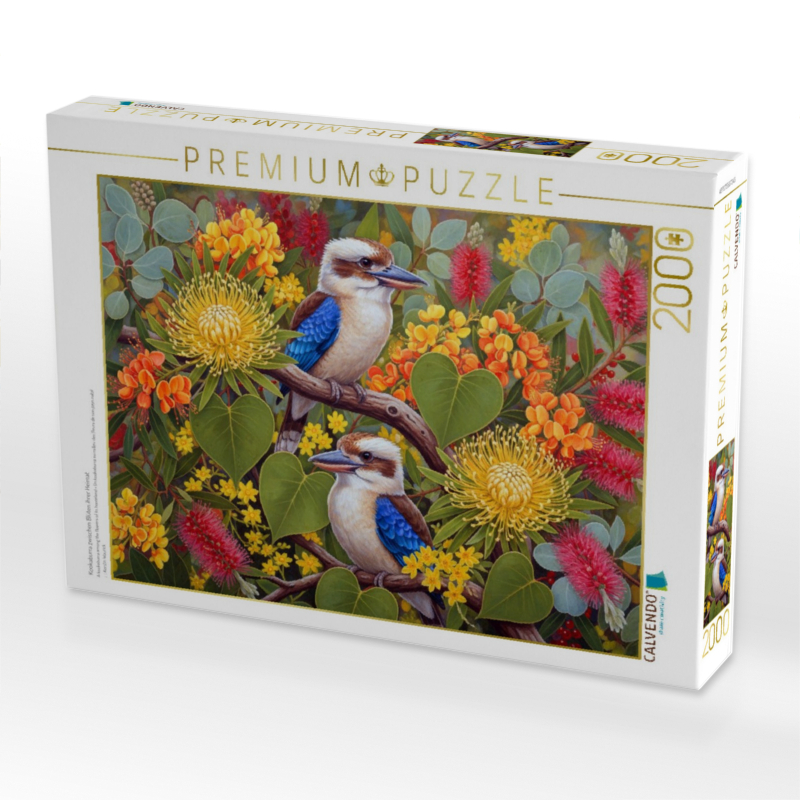 Kookaburra zwischen Blüten ihrer Heimat