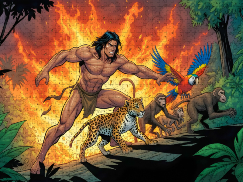 Tarzan rettet Tiere vor Feuerflammen