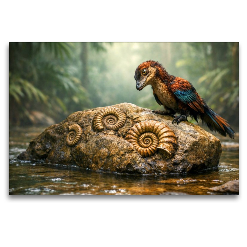 Ein eigentlich ausgestorbener Archaeopteryx findet versteinerte Ammoniten
