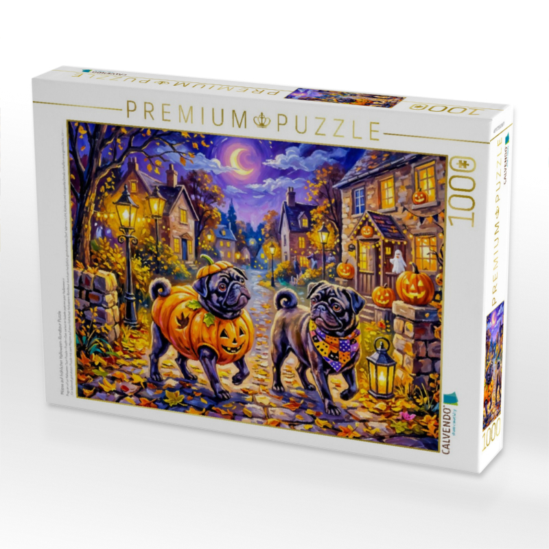 Möpse auf fröhlicher Halloween-Rundtour Puzzle