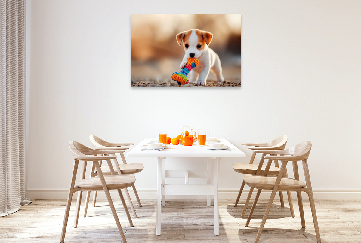 Jack Russell Terrier Welpe mit seinem Lieblingsspielzeug