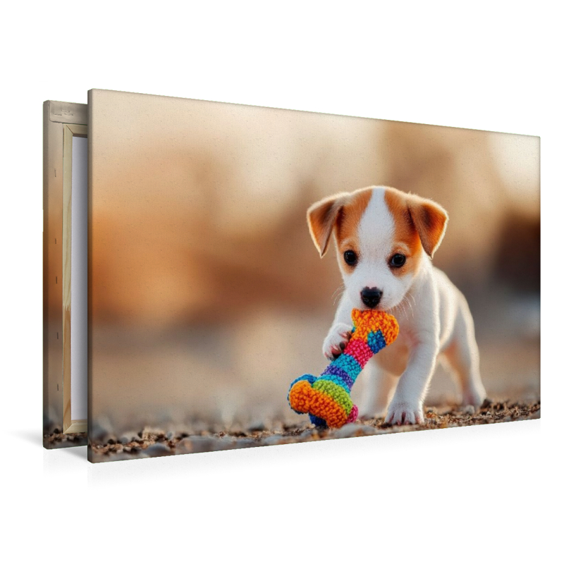 Jack Russell Terrier Welpe mit seinem Lieblingsspielzeug