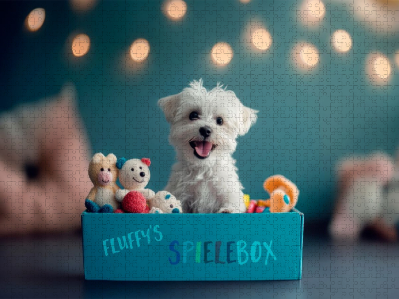 Malteserwelpe in der Spielebox