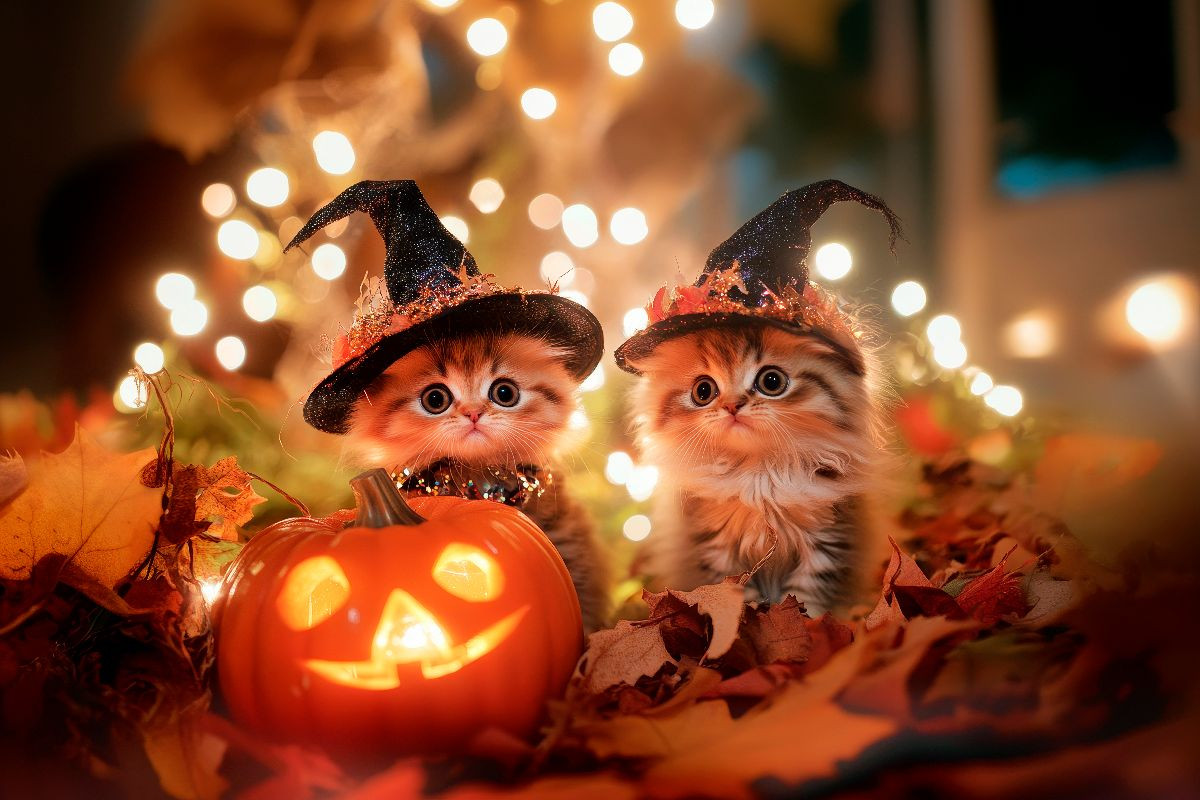 Katzenkinder im Halloweenfieber