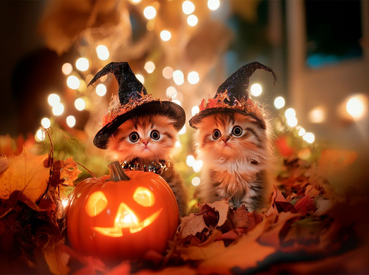 Katzenkinder im Halloweenfieber