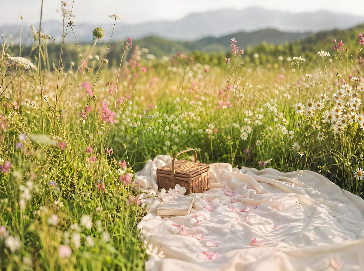 Frühling zum Verweilen - Picknickdecke in Blütenwiese